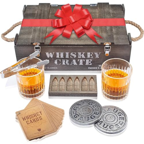Whisky Geschenkset – Whiskey Gläser, Kugeln Steine und Untersetzer, Eiszange, Holzkiste, Geschichts- und Rezeptkarten – Zubehör Set, Geschenk für Männer, Ehemann, von Royal Reserve