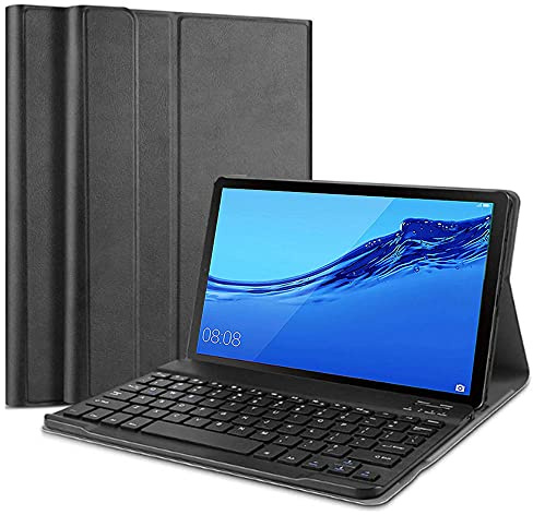 QYiiD Funda con Teclado para Huawei MediaPad M5 8.4, Funda de Cuero Ultra Delgada con QWERTY Teclado Bluetooth Inalámbrico Desmontable para 8.4 Huawei MediaPad M5 8.4 Android Tablet, Negro