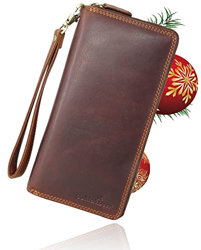 Golden Deer XL Geldbörse für Damen Frauen mit Geschenkbox viele Fächer Leder Portemonnaie Geldbörsen Portmonee braun RFID Blocker, kleine Handtasche (Braun)