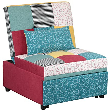 Totò Piccinni Poltrona Pouf Prestodormo pronto letto con Cuscino (Patchwork, Senza Braccioli)