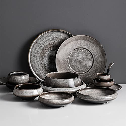 Brigtviee Vajilla De 35 Piezas, Juego de Vajilla Combinada con Plato De Servir, Plato De Postre, Plato Llano, Plato Hondo, Cuenco De Cereales y Tazas, Vajilla para 6 Personas, Apto para Lavavajillas