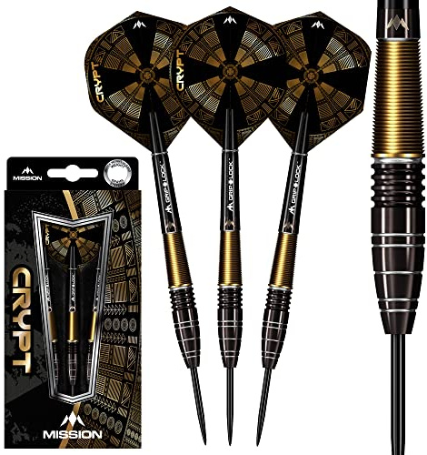 Mission Darts Crypt Darts-Set mit hochwertigem 90% Wolfram, schwarz und gold, PVD-beschichtetem Schaft und Stahlspitze, mehrere Stile und Gewichte