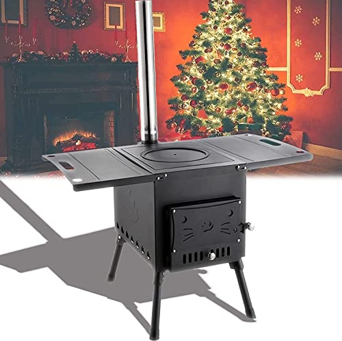 JIADUOFU Outdoor-mini-holzofen, Gusseiser Outdoor-Herd, Tragbarer Holzofen, Zeltofen, Campingöfen, Campingofen, Heißer Zeltofen, Zelthitzer Für Camping,Black-smallsize