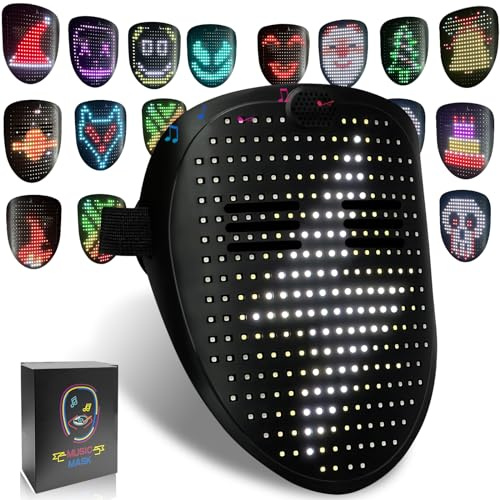 MOYACA LED-mask med ljudeffekter och gestdetektering, förvandlar den ljusstyrda musikmasken med ljudeffekter för Halloween Rave Kostym Jul Cosplay Födelsedag Maskerad Dj Party