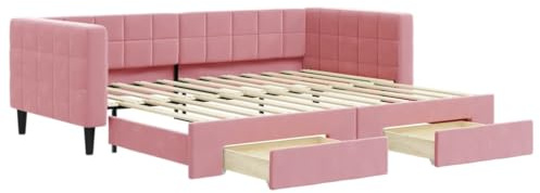 vidaXL Tagesbett, Ausziehbar Schlafsofa mit Schubladen, Bettsofa Gästebett für Schlafzimmer Wohnzimmer, Sofa Bett Ausziehbett, Rosa 90x200 cm Samt