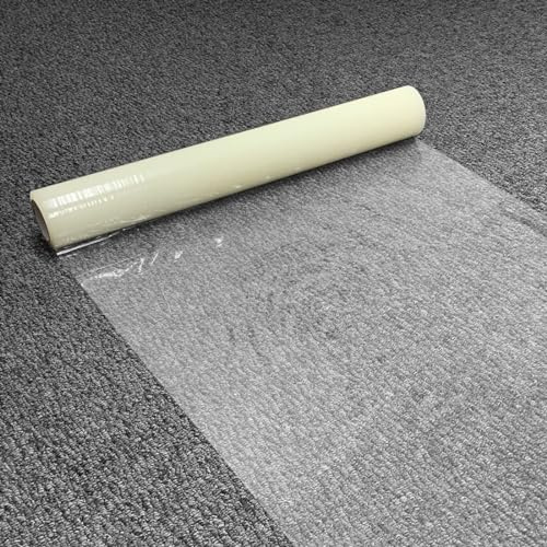 Extra Thick 90 Micron Carpet Protector Roll 50 meters - Plastic Dust Sheets Self Adhesive Floor Protector Roll for Non-woolen Carpet, Rug, Hallway Runner, Stair