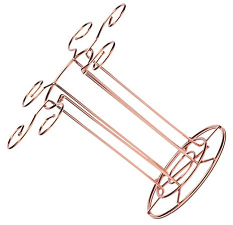 JOEBO Wine Glass Holder Stand, Countertop Freestanding Stemware Drying Rack Vertical Wine Glass Display Storage Rack Tabletop Glass Display Hanger with 6 Hooks for Bar Kitchen Table, Rose Gold