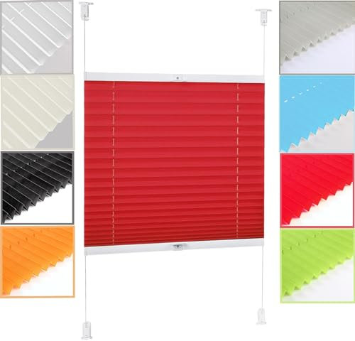 Plissee Klemmfix ohne Bohren 30 x 70 cm Blickdicht Easyfix Sonnenschutz Plisee Rollo Ohne Bohren Klemmfix Rollo für Fenster & Tür für Tür & Fenster, Rot