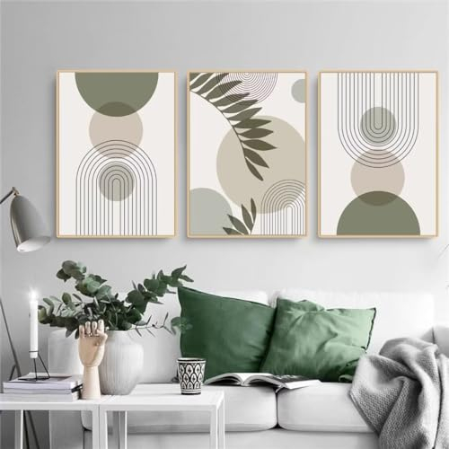 PWAAHDC Sage Green Wall Art Set of 3 - Boho Pictures for Living Room and Bedroom Decor, Modern Canvas Prints posters (Unframed, 40 x 50 cm)