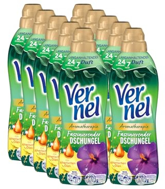 VERNEL Aromatherapie Faszinierender Dschungel Weichspüler 10x 37 WL (370 Waschladungen), langanhaltender Wäscheduft mit ätherischen Ölen für 24/7 Frische, recycelbare Flasche