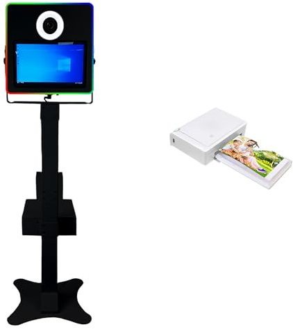 WideMeet Tragbare Hochzeits-DSLR-Fotokabine, LED-Rahmengehäuse, Spiegelkabine mit 39,6 cm Touchscreen mit Flugkoffer, Verpackung für Partys, Veranstaltungen (schwarze Maschine,