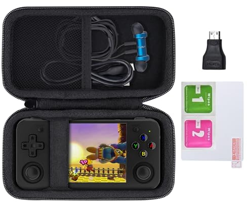 Khanka Estuche rígido de Transporte para Consola de Juegos portátil Retro RG35XX H Linux, Cubierta Protectora de Almacenamiento con 1 Adaptador HDMI, 1 Protector de Pantalla, Negro (Solo Estuche)