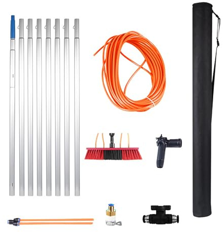 MQZHUK Besen mit Wasseranschluss inkl, 3-12m Teleskopstiel - Wasserbesen 35cm - Hochdruckreiniger kompatibel mit herkömmlichen Gartenschläuchen - Fensterreiniger für Sonnenkollektoren 12m