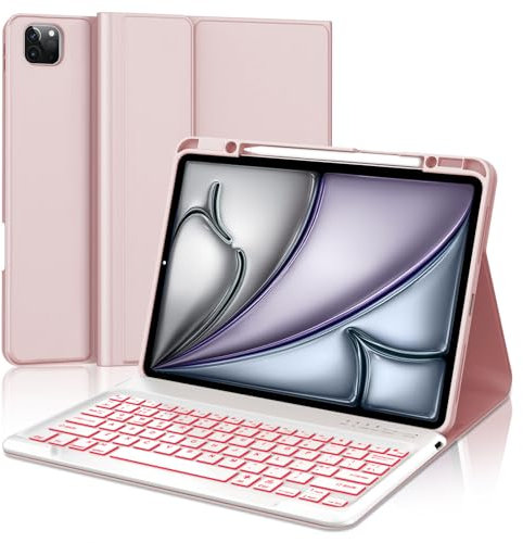 IVEOPPE Keyboard Case for iPad Air 13 inch 2024 M2- Keyboard for iPad Pro 12.9-inch 6th, 5th, 4th, 3rd gen, 7-Color Backlight, Detachable Bluetooth Keypad for iPad Pro 12.9- English Layout, Pink