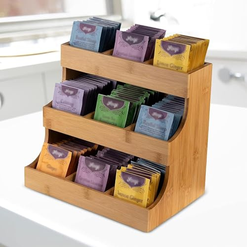 Shidongbla Organizador vertical de bolsas de té, estante de almacenamiento de bolsas de café, elegante y práctico, caja de té de madera, para almacenamiento de té para el hogar, oficina o café