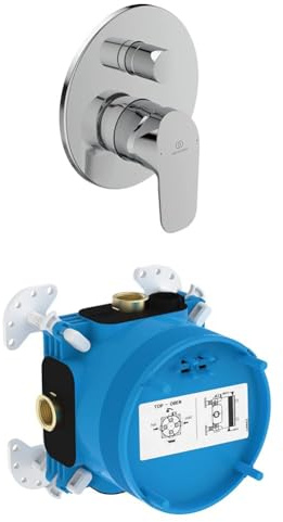 Set aus Ideal Standard Armatur/Badearmatur CERAFLEX Bausatz 2 | Einhebel- Badearmatur für Wandeinbau mit 163mm Rosette und Hebel | Chrom + A1000NU EASY-Box Unterputz-Bausatz