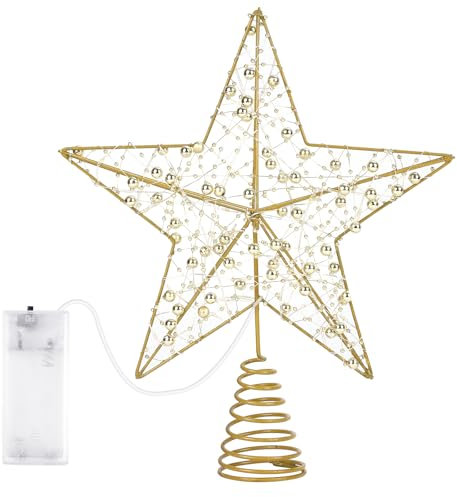 Weihnachtsbaumspitze Stern Gold, Diealles Shine Weihnachtsbaum Topper Metall, Glitzernde Christbaumspitze Stern LED, Beleuchteter Stern für Christbaumschmuck Weihnachten Urlaub Dekoration (20 x 25 cm)