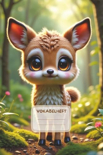 Vokabelheft süßes Reh, 2 Spalten, 100 Seiten im A5 Format, ideal für jeden Sprachunterricht