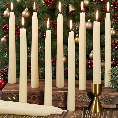 12 Pack Beeswax Taper Candles 8 Hours Beeswax White Emergency Candle Sticks Smokeless 8in Tapered Candlesticks Unscented Bees Wax Candle for Home Prayer