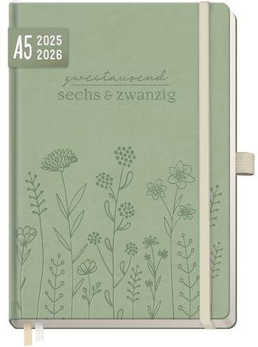 Häfft® Wochen-Notiz-Kalender 2025/2026 A5 Fine Flowers salbei Terminplaner 18 Monate: Jul 25 - Dez 26 - Buchkalender, Wochenplaner, Terminkalender, Wochenkalender - nachhaltig & klimafreundlich