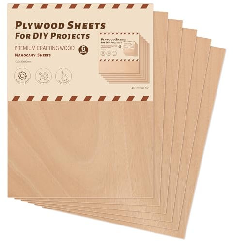 ROWOOD Lot de 6 plaques de contreplaqué plaqué acajou - 420 x 300 x 3 mm - Matériau gravé au laser - Plaque de contreplaqué pour le modélisme, le bricolage, l'artisanat du bois - Idéal pour la découpe