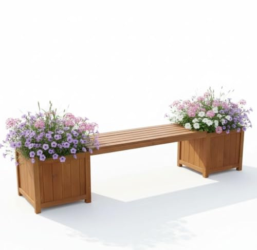 Mucola Gartenbank mit Pflanzkasten 2-Sitzer 180x40x40 cm Holz imprägniert | Sitzbank mit 2 integrierten Blumenkästen, Terrasse, Balkon, Outdoor, warme Maserung, schnelle Montage ohne Spezialwerkzeug