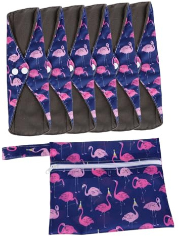 Toalla Sanitaria Lavable de Bambú 7 Piezas Reutilizable Púrpura | Bolsa Incluida, Diseño Animal Adorable, Transpirable y Anti-permeable, para Mujeres y Chicas