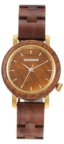 woodwear Damenarmbanduhr aus edlem Walnuss mit Tigerauge-Zifferblatt Armbanduhr Holzuhr japanischem Marken Quarzwerk Tiger´s Eye