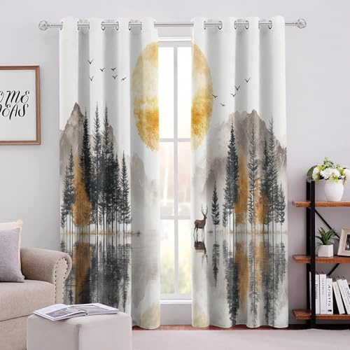 cortinas habitacion 100X140cm(HxB） Pintura De Feng Shui Con Concepción Artística cortinas acusticas Cortina térmicas con diseño vintage, poliéster blackout con ojales para dormitorio A263-1569