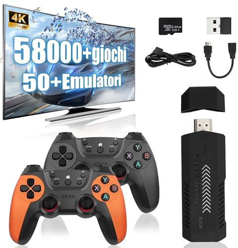 X2 Ultra Game Stick 4K, Console di gioco precaricata 256G TF Card 50000 +Giochi classici +50 Simulatori, Controller wireless 2.4G, Plug and Play Video Game Stick Nostalgia per TV Arcade/Monitor