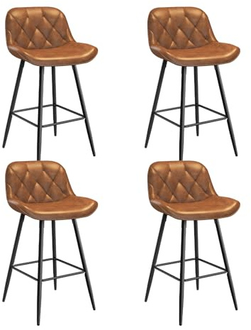 EUGAD Taburetes Altos de Cocina, Set de 4 Taburetes Barra Bar con Respaldo, Sillas Altas de Piel sintética Vintage, Taburetes para Cocina Isla Bistro, Sillas Tapizadas, Marrón
