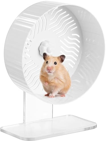 Silent Hamster Wheel, Hamster Exercise Wheel with Adjustable Acrylic Stand, Hamster Exercise Wheel for Gerbil, Syrian & Dwarf, Chinchilla and More Small Animal Hamster Running Wheels (8.2 in)