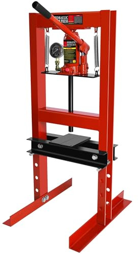 6T Hydraulic Shop Press, Heavy-Duty Adjustable h-Frame Garage Floor Shop Bearing Press with Stamping Plates to Straighten Bend or Press Parts, for Straightening/Automotive Repair/Garage Use