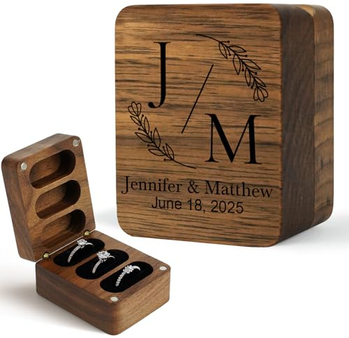 Bemaystar Custodia per Anelli in Legno Personalizzata - Scatola Portaanelli Regalo per Fidanzata e Moglie - Idea Regalo per Matrimonio, Anniversario, Fidanzamento e Compleanni