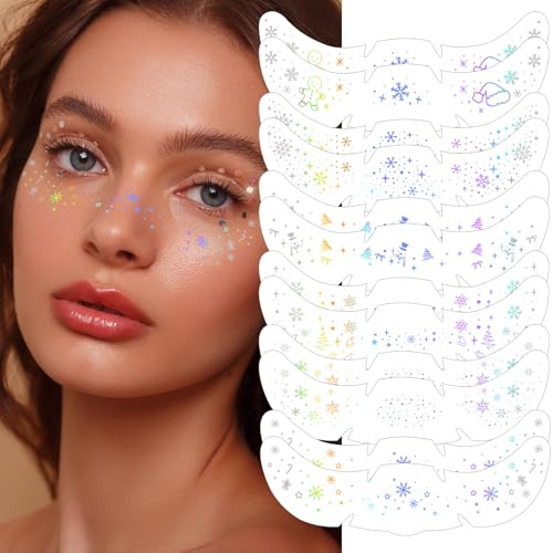SHOFUL 12 Stück Glitzer Sommersprossen, holografische Regenbogen Pünktchen, wasserfeste Funkelnde Make-up Aufkleber für Frauen Festival Party Prom