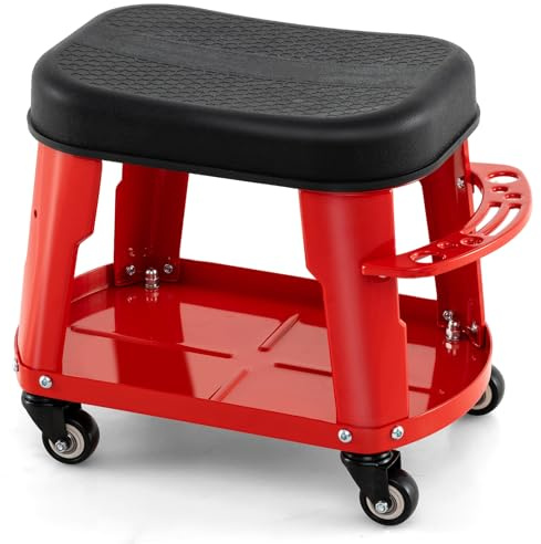 Küchenwagen, Rollwagen, Mechanikerhocker, Drehroller pro Sitz mit abnehmbarem Sitz, Werkstatthocker, mobiler Stuhl für Garage, Werkstatt, Autoreparatur, Lager (rot)