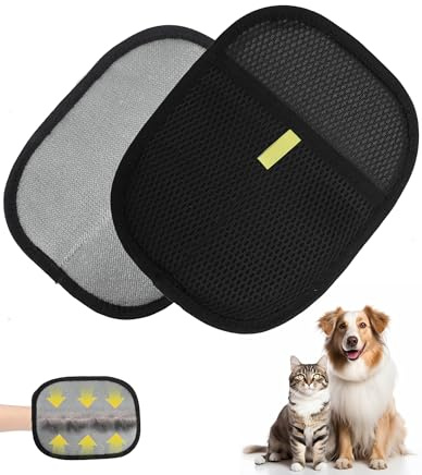 Itingy Electrostatic Pet Hair Removal Gloves 2 Packs, Static Cat Fur Remover Glove, Double Sided Magic Brush Dog Hair Mittens, Reusable Deshedding Pet Mitt for Furniture, Bed, Carpet, Clothes, Sofa