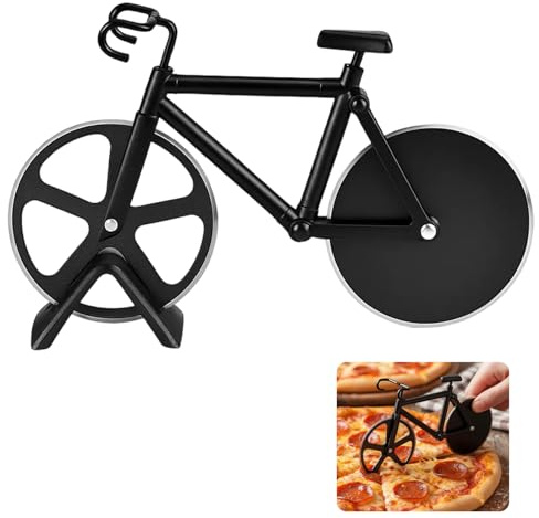 Pizzaschneider Fahrrad, Innovativer Pizza Schneider Für Familienabende Und Geschenkanlässe, Fahrrad Pizzaschneider Mit Stabilem Design, Vielseitig Einsetzbar Für Kuchen Und Gebäck, 19 cm, Black