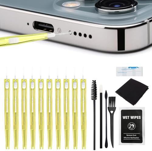 22 Pcs Phone Cleaning Kit, Portable Headphone Jack and Charging Port Cleaning Kit, Cleaner Brushes Clothes Wipes for Phones, USB C, Headphones, Tablet, Computer, Camera, Laptop and Other Electronics