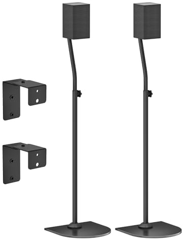 Pieds d’Enceinte réglables en Hauteur pour Enceintes arrière Samsung avec Fixation Murale – Extensibles de 84 cm à 107 cm pour Pieds d’Enceinte Samsung avec Gestion des câbles, par Paire