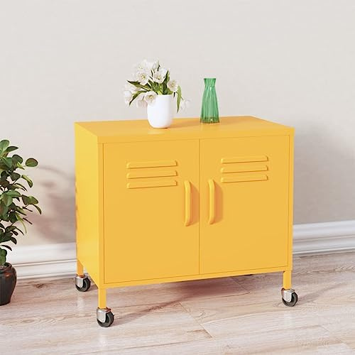mtlskopl Senfgelber Stahl Lagerschrank 60x35x56 cm mit Rollen und Bremsen robuster Aufbewahrungsschrank für Büro Balkon Werkstatt platzsparendes Rollcontainer Design