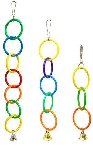 jiingekk Cloches d'oiseaux sûres avec anneaux colorés à mâcher pour perroquets, calopsittes et petits oiseaux Jouet interactif d'intelligence pour oiseaux