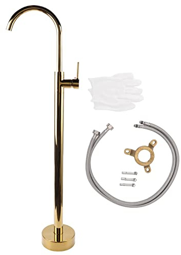 Robinet de baignoire autoportant, robinet sur pied en laiton et acier inoxydable, style européen, sans trou, mitigeur de douche pour lavabo de type colonne (Or)