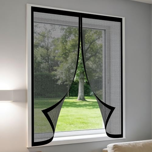 Fenêtre Moustiquaire Rideau Moustiquaire 150 x 175 cm Automatiquementfermé, Sans Percer pour Fenêtre Installation Facile pour Chambre, Couloirs, Porte Patio, Noir