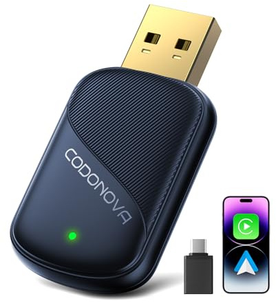 Mini Adattatore CarPlay Wireless per Apple CarPlay e Android Auto, Convertitore CarPlay Cablato, USB A/C in Metallo, per iPhone iOS 10+ e Android 10+, per Viaggi Lunghi e Uso Quotidiano, Blu