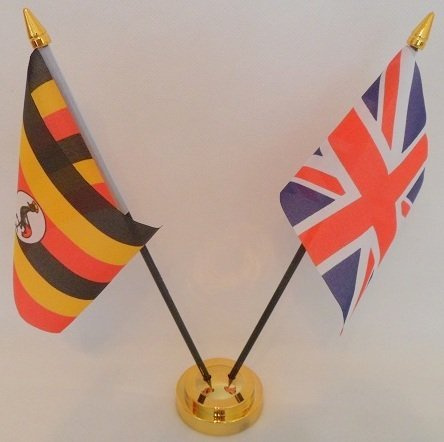 Uganda Ugandan Union Jack 2 Flag Friendship Desktop Table Centrepiece Flag Flags With Gold Base Ideal For Party Conferences Office Display
