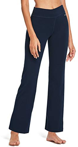 BALEAF Pantalon de Yoga Bootcut avec Poches pour Femmes - Pantalon Sport Femme Fluide - Pantalons d'entraînement de contrôle du Ventre-Bleu Foncé-XL