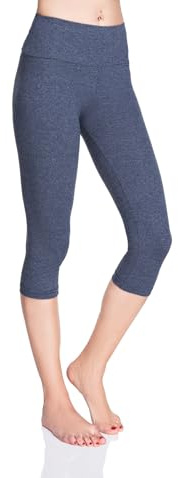 MITAAMI High Waisted 3/4 Lenght Cropped Cotton Pants - Non See Through Capri Leggings Tummy Control Panel Active Pants - Casual Stretchy Sport Gym Yoga Leggings
