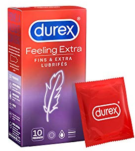 Durex FEELING EXTRA - 10 Condones para hombre finos y extra lubricados