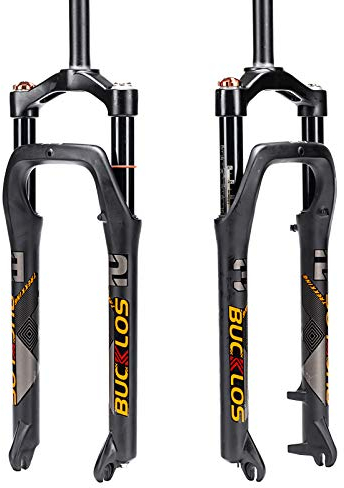 BUCKLOS Fat Bike Luftfedergabel für Reifen, 66 x 10,2 cm, 120 mm Reise, Abstandsnabe 135 mm, 28,6 mm, gerades Rohr, Kronenverriegelung, 9 mm, QR, ultraleichte Vordergabeln, passend für Schnee, Strand,